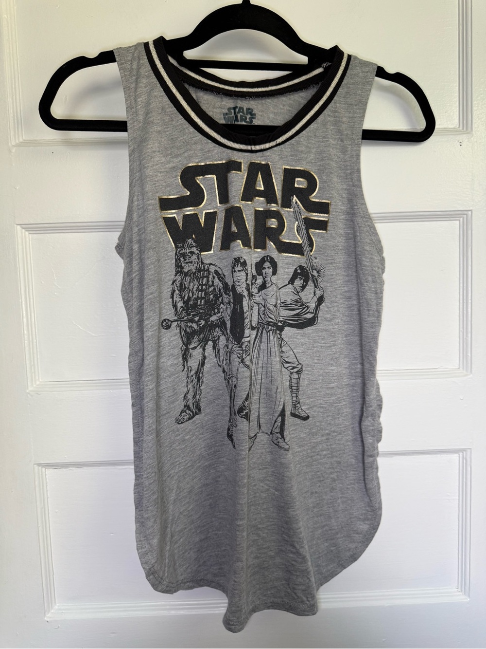 Fifth Sun Star Wars Classic Character Gray Tank Top with Black and Gold Logo S